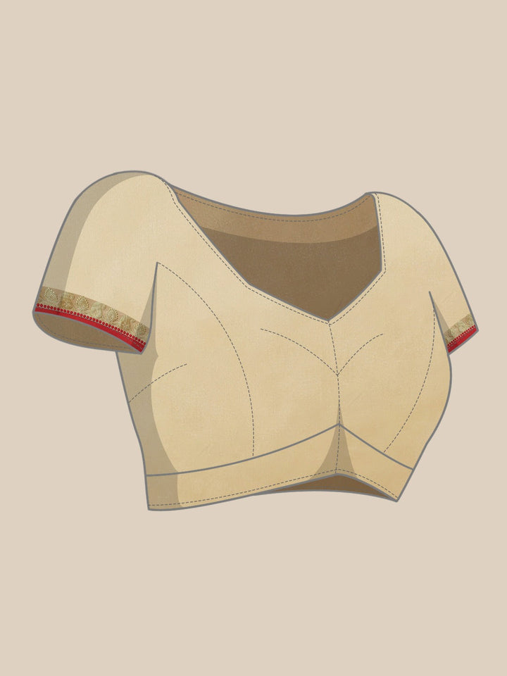 Handloom Bengali Style Kasavu Saree With Red Broad Border