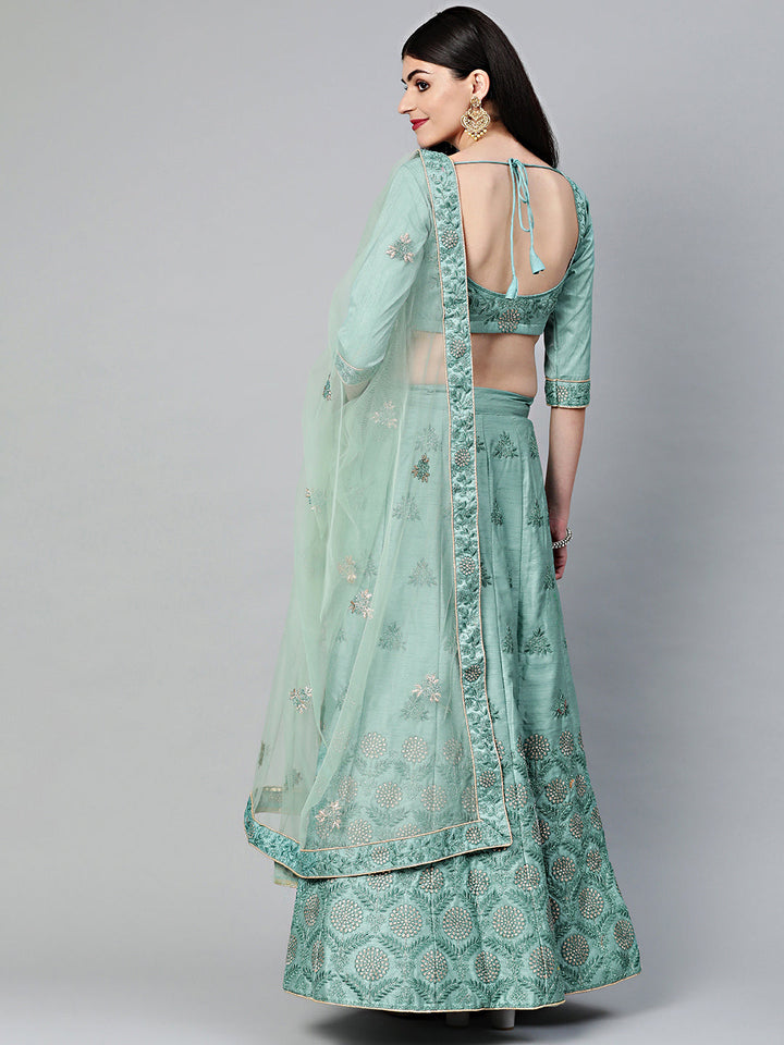Aqua Zari & Resham embroidered Unstitched Lehenga