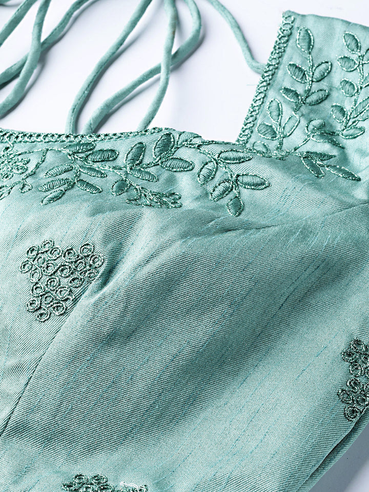 Aqua Zari & Resham embroidered Unstitched Lehenga