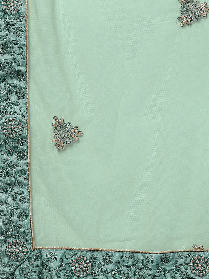 Aqua Zari & Resham embroidered Unstitched Lehenga