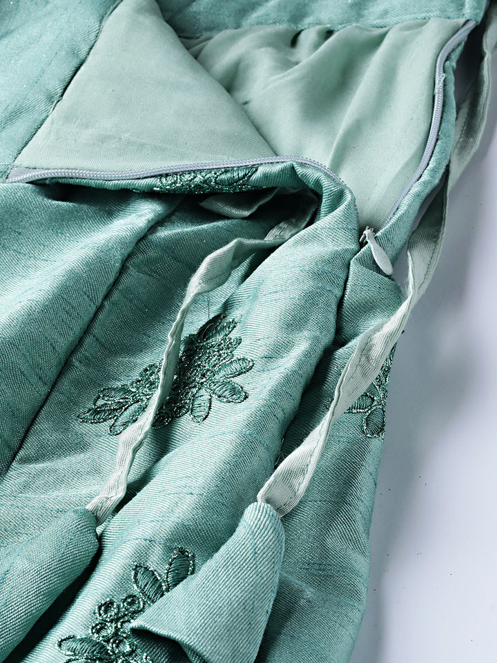 Aqua Zari & Resham embroidered Unstitched Lehenga