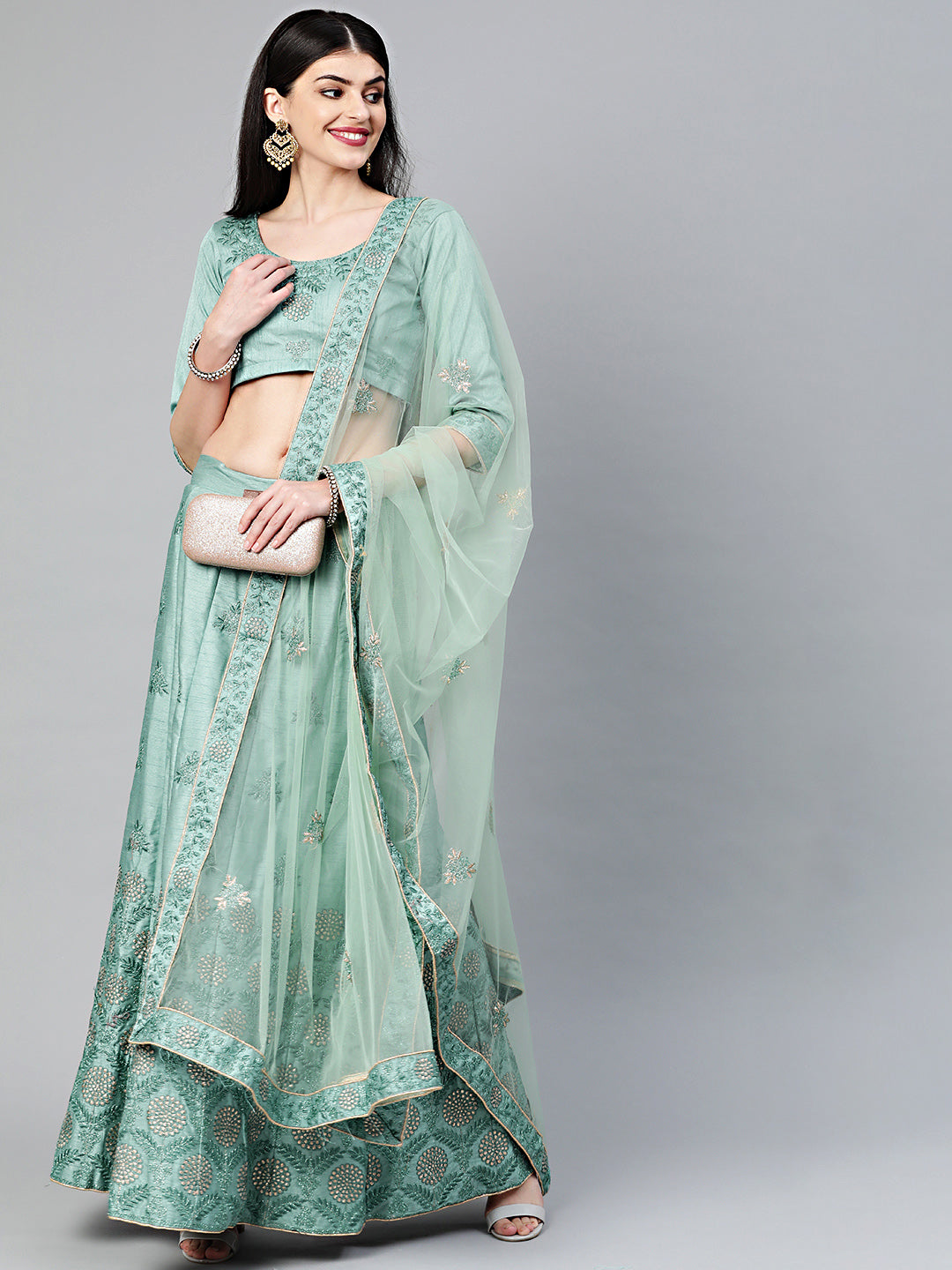 Aqua Zari & Resham embroidered Unstitched Lehenga