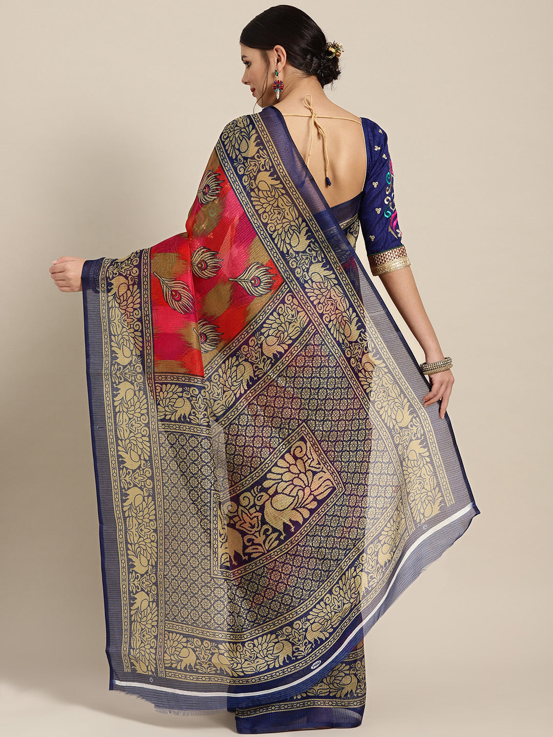 Chanderi Silk Printed Saree with Patola Animal and Floral Motifs
