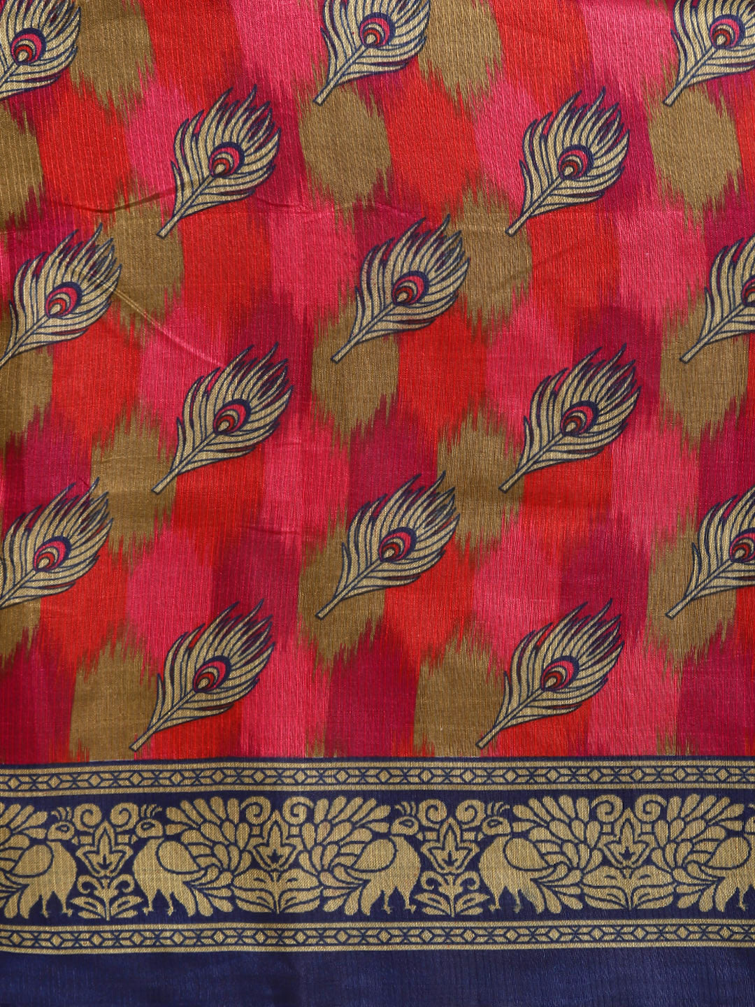 Chanderi Silk Printed Saree with Patola Animal and Floral Motifs