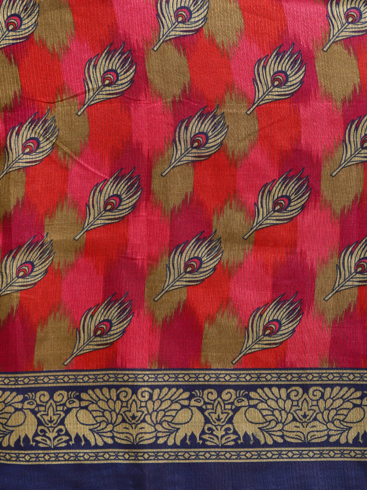 Chanderi Silk Printed Saree with Patola Animal and Floral Motifs