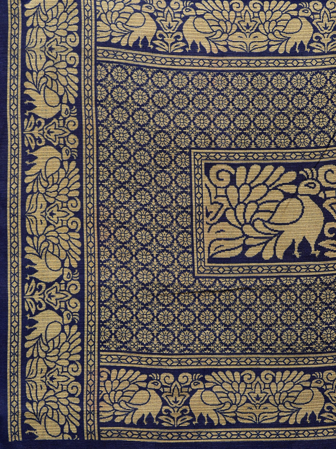 Chanderi Silk Printed Saree with Patola Animal and Floral Motifs
