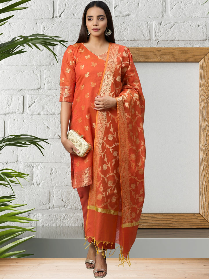 Banarasi Dress Material with Zari meenakari Floral weaving and Handloom dupatta