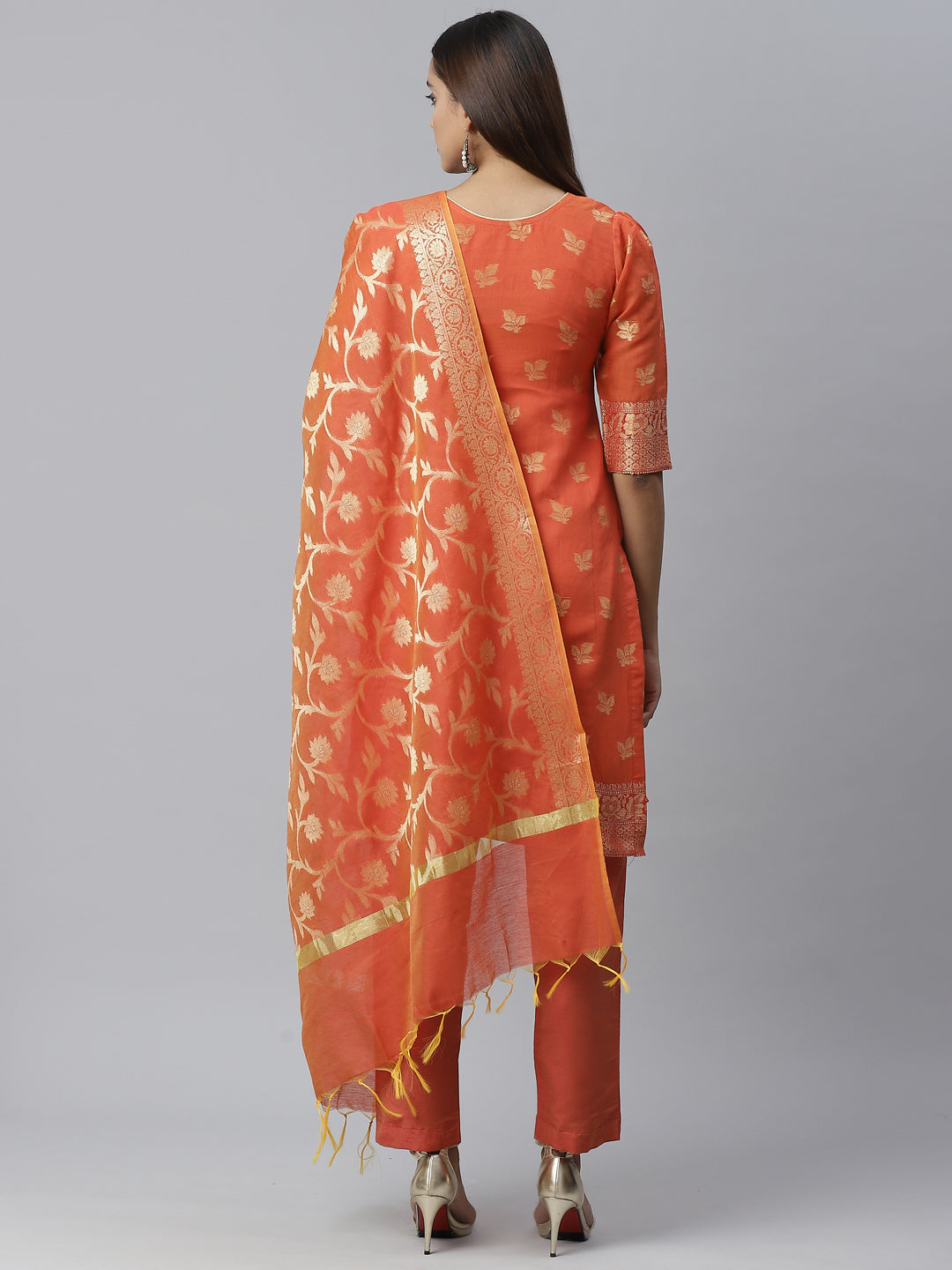 Banarasi Kurta Set with Zari meenakari Floral weaving and Handloom dupatta