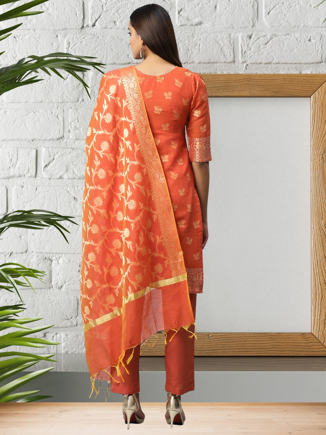 Banarasi Dress Material with Zari meenakari Floral weaving and Handloom dupatta