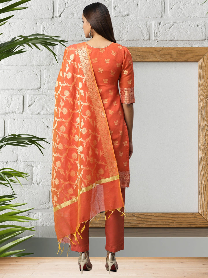 Banarasi Dress Material with Zari meenakari Floral weaving and Handloom dupatta