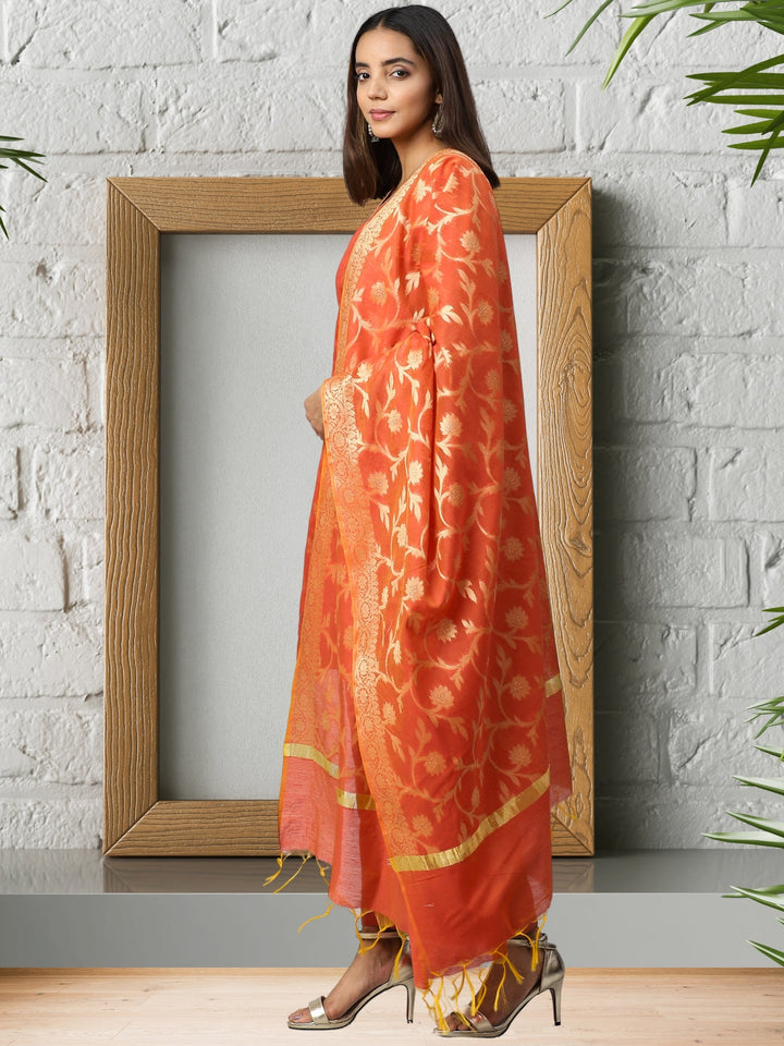 Banarasi Dress Material with Zari meenakari Floral weaving and Handloom dupatta