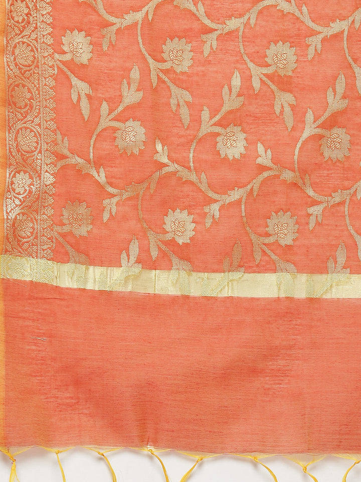 Banarasi Kurta Set with Zari meenakari Floral weaving and Handloom dupatta