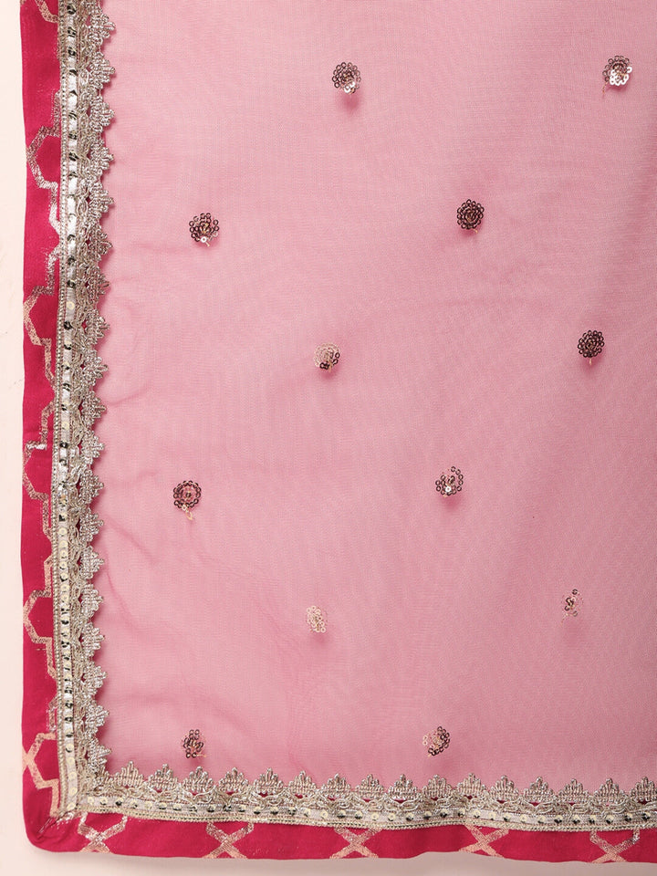 Chikankari Embroidery Sequinned Indo-western Front-Slit Kurta Set with Flared Pallazo