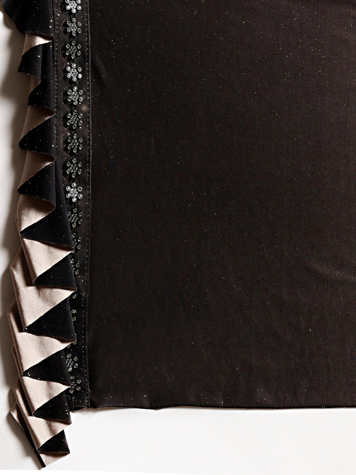 Draped Ruffled Pre-stitched Saree with Embellished Crystal-studded Crop Top Blouse
