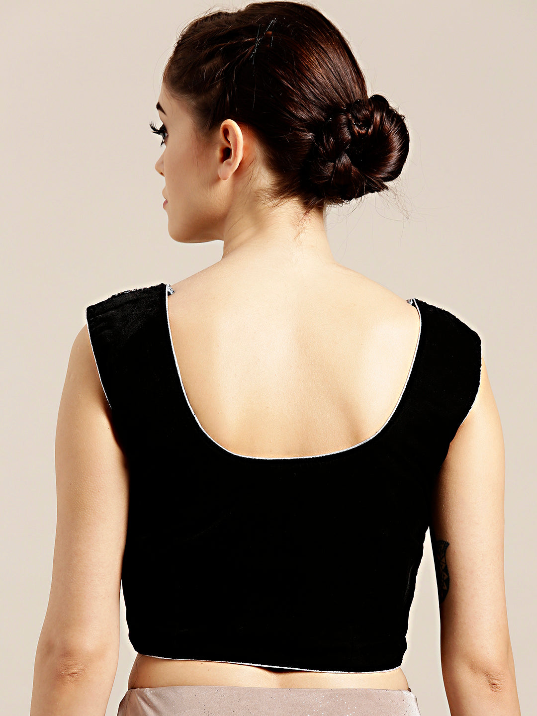 Draped Ruffled Pre-stitched Saree with Embellished Crystal-studded Crop Top Blouse