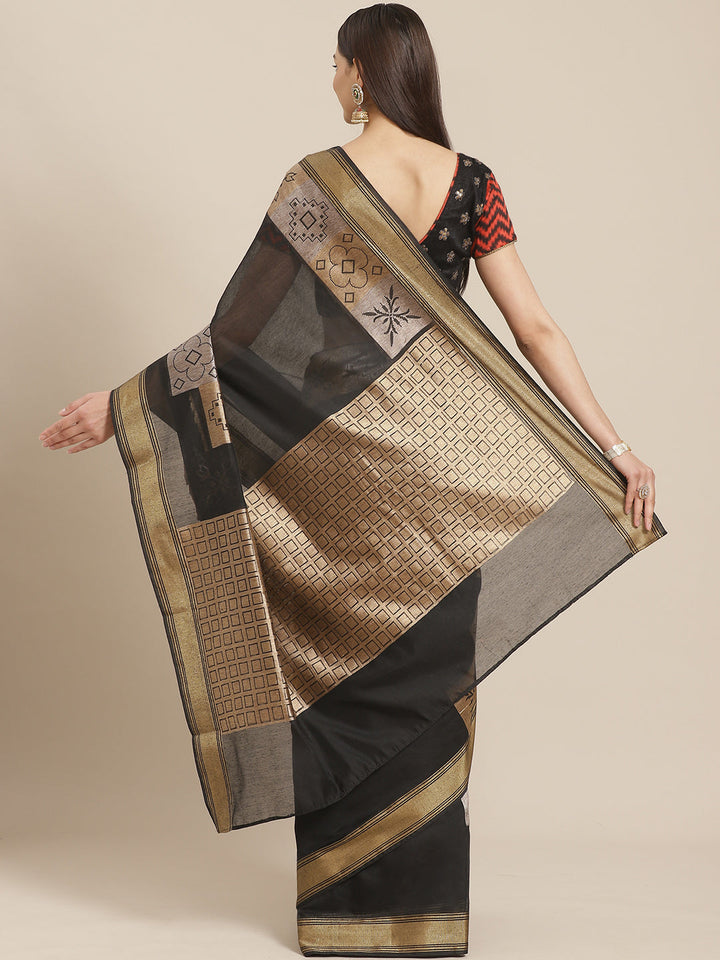 Banarasi Chanderi Heritage Of India Checked Saree with Gold Silver Geometrical Pattern