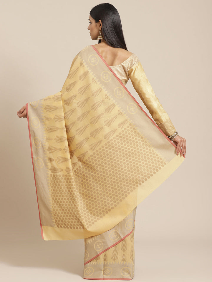 Handloom Chanderi Saree with Tropical woven patterns and a Temple style border