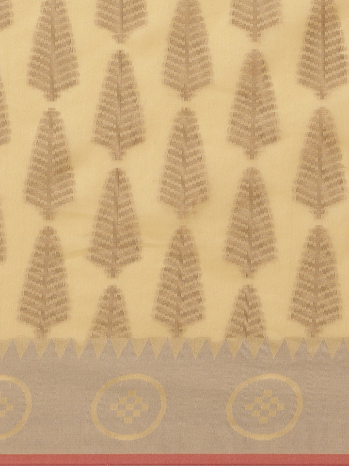 Handloom Chanderi Saree with Tropical woven patterns and a Temple style border