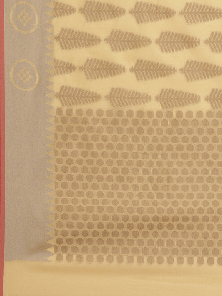 Handloom Chanderi Saree with Tropical woven patterns and a Temple style border