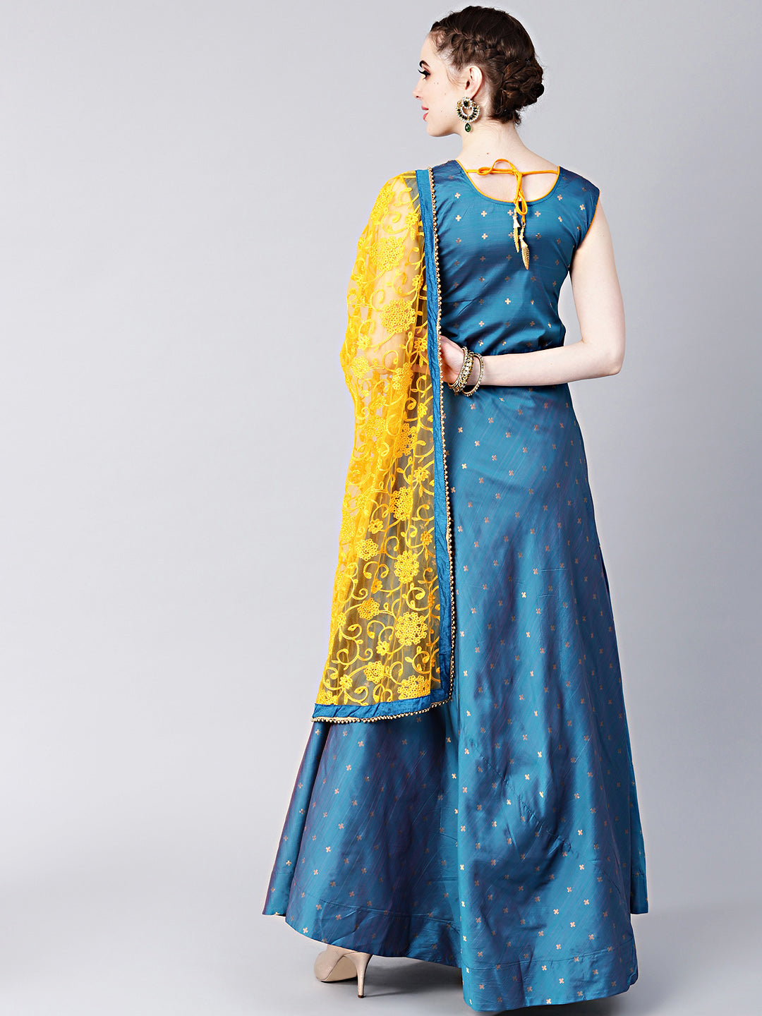 Anarkali Hand Crafted Kurta Set with Jeweled Neckline