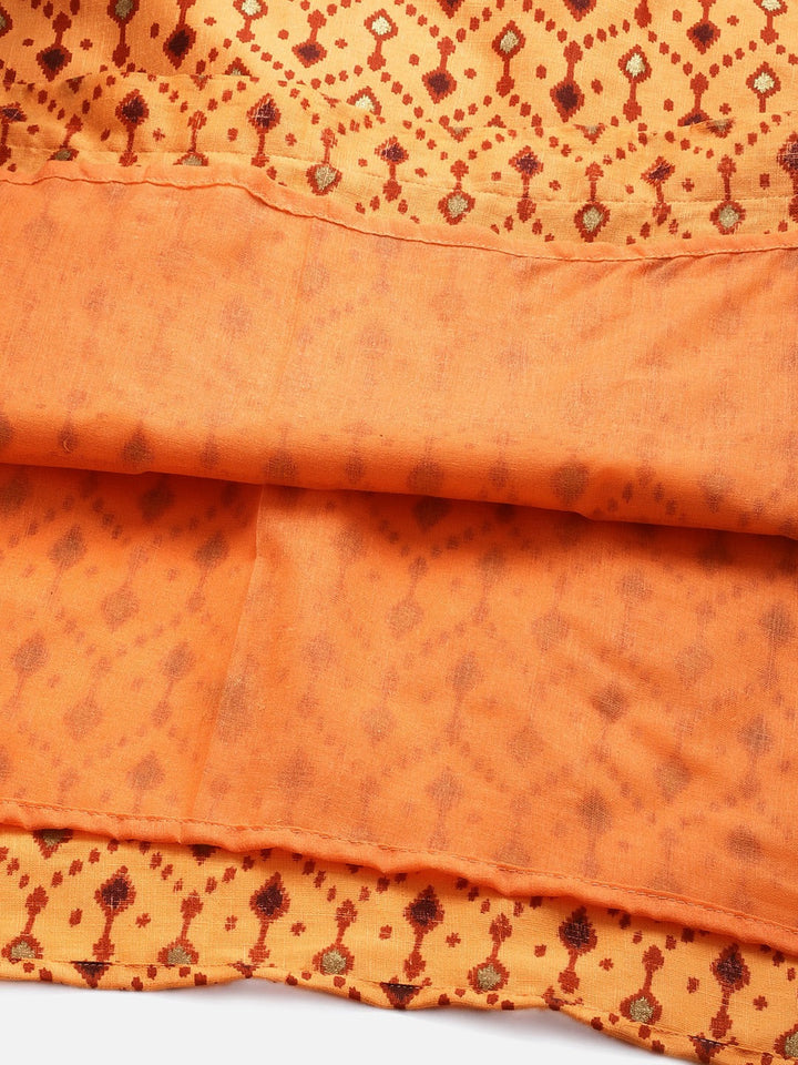 Ikat Inspired Cotton Unstitched Suit with Chiffon Gotta Patti Embroidered Dupatta