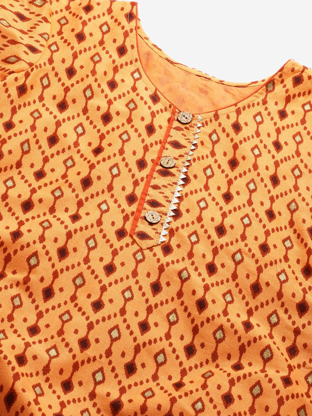 Ikat Inspired Cotton Stitched Kurta Pallazzos Set with Chiffon Gotta Patti Dupatta
