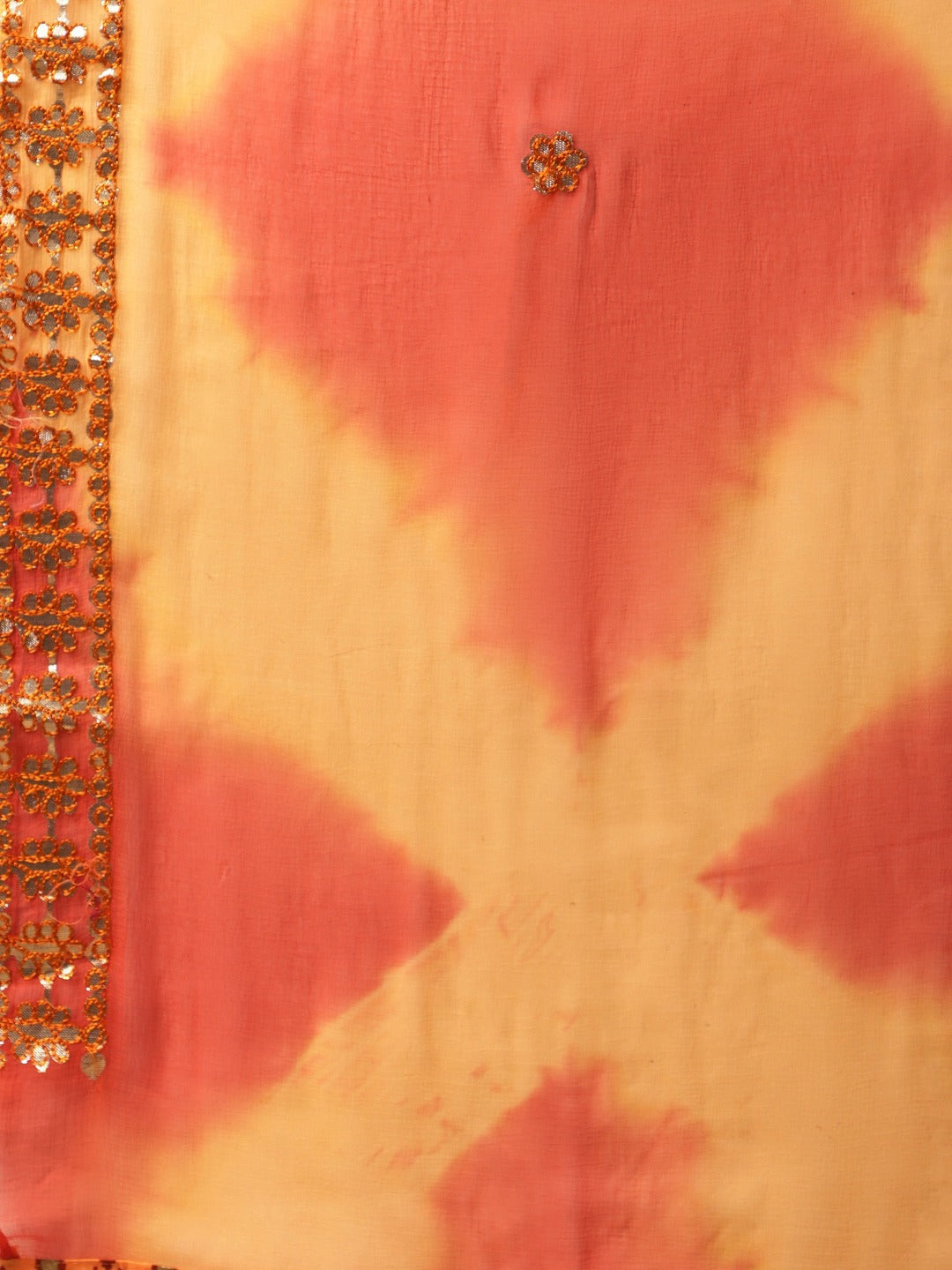 Ikat Inspired Cotton Unstitched Suit with Chiffon Gotta Patti Embroidered Dupatta