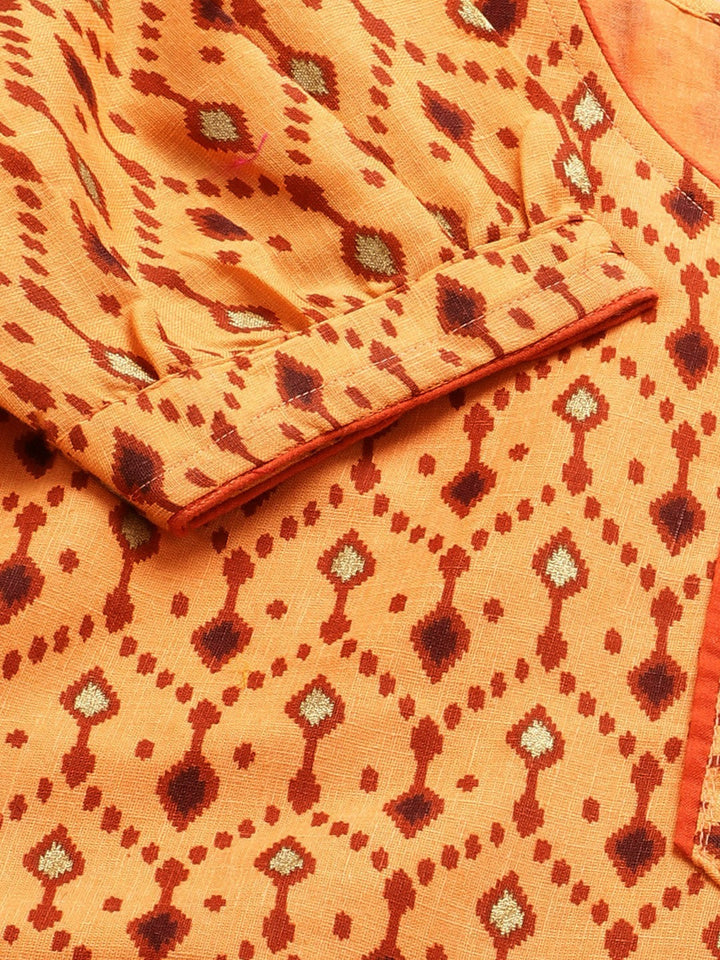 Ikat Inspired Cotton Unstitched Suit with Chiffon Gotta Patti Embroidered Dupatta