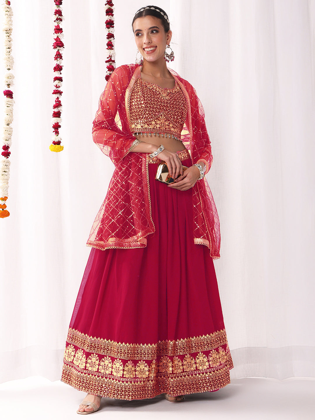 Chhabra 555 Flared Georgette Lehenga Set wtith Choli Cut Tasseled Bouse & Sequinned Dupatta