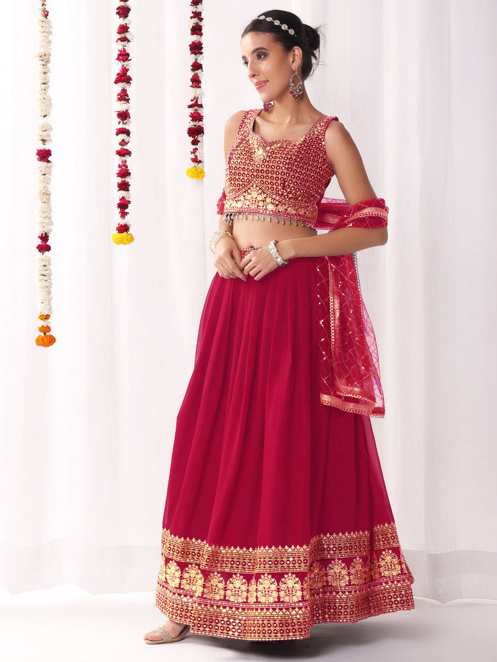 Flared Georgette Lehenga Set wtith Choli Cut Tasseled Bouse & Sequinned Dupatta