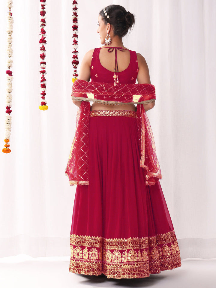 Flared Georgette Lehenga Set wtith Choli Cut Tasseled Bouse & Sequinned Dupatta