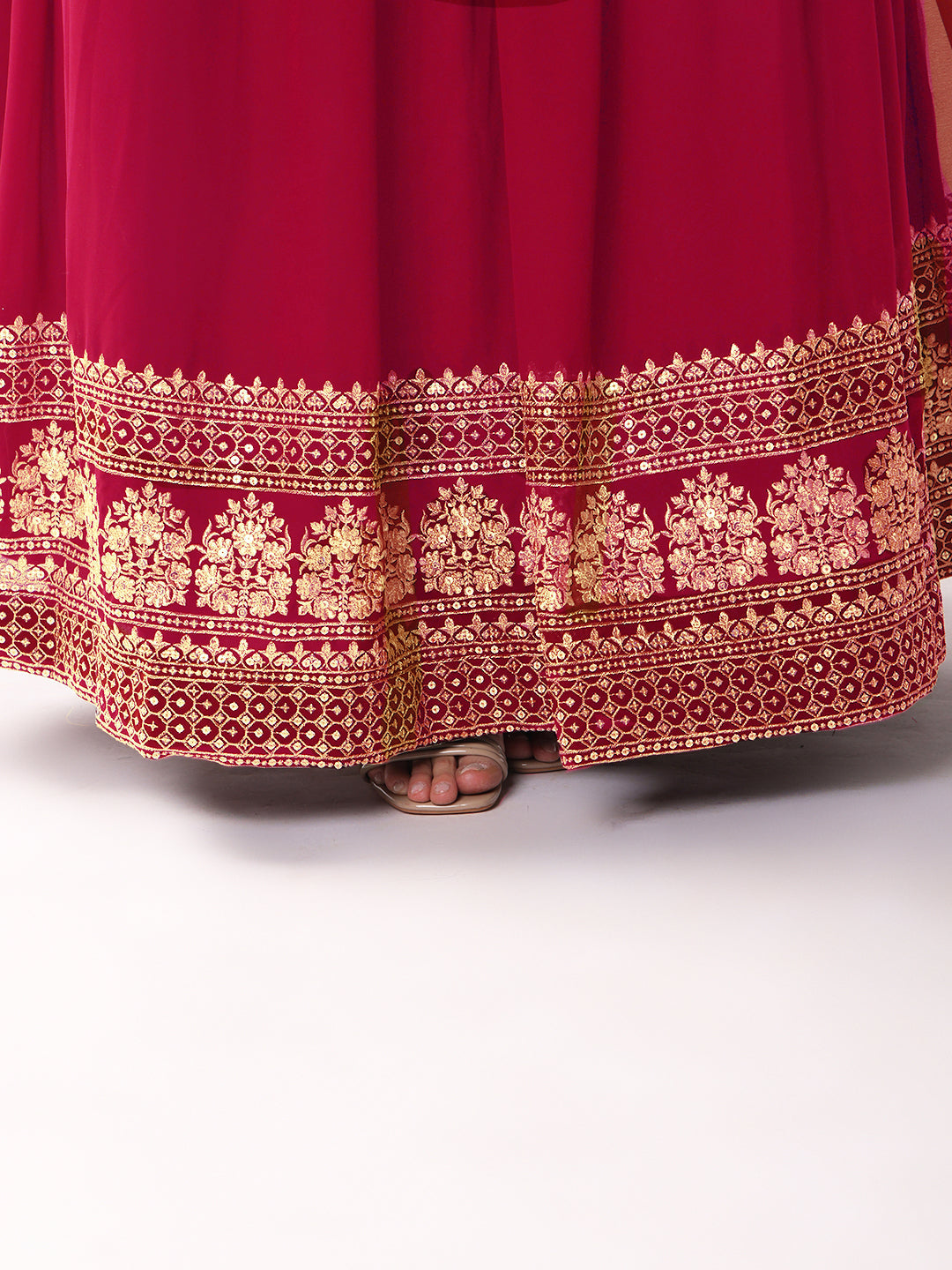 Flared Georgette Lehenga Set wtith Choli Cut Tasseled Bouse & Sequinned Dupatta