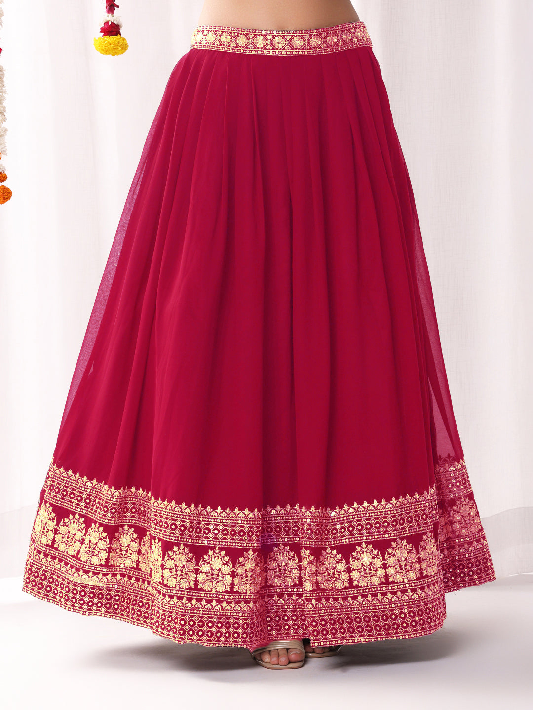 Flared Georgette Lehenga Set wtith Choli Cut Tasseled Bouse & Sequinned Dupatta