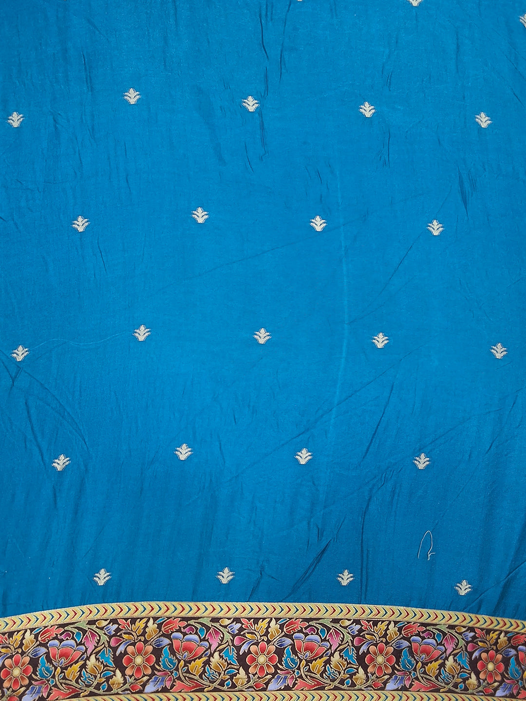 Rani Pink Digital Printed Silk Saree with Contrast Blue Blouse Fabric