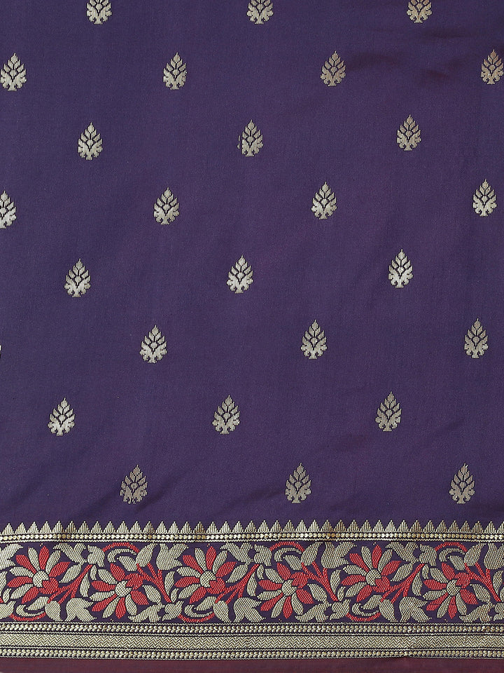 Navy Blue Floral Ethnic Motifs Banarasi Silk Saree with Contrast Pallu