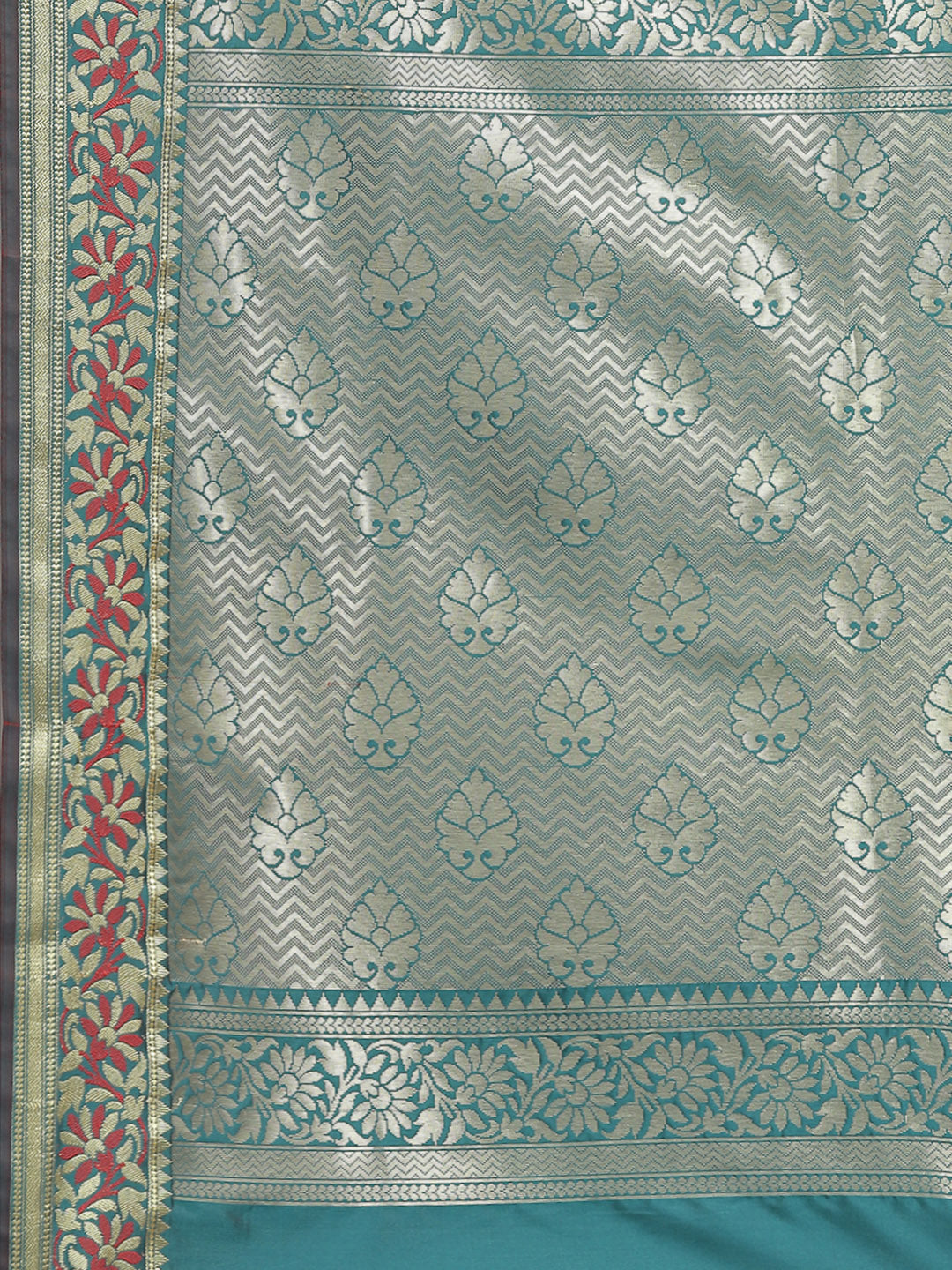 Navy Blue Floral Ethnic Motifs Banarasi Silk Saree with Contrast Pallu