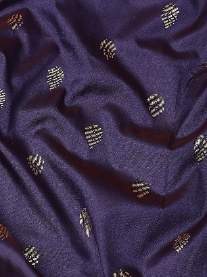 Navy Blue Floral Ethnic Motifs Banarasi Silk Saree with Contrast Pallu