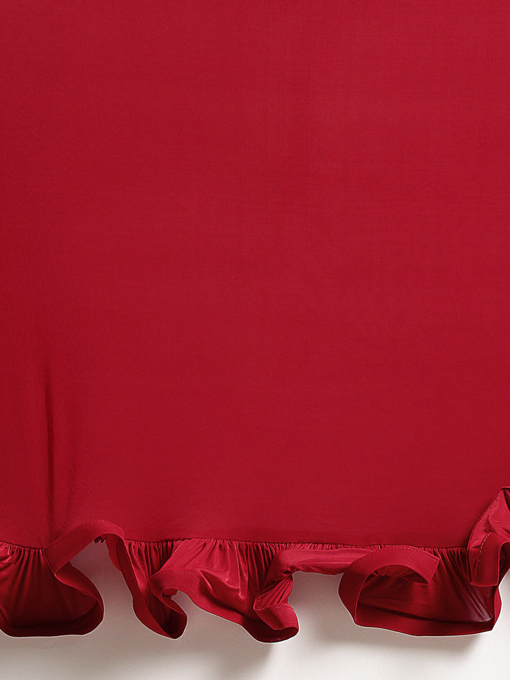 Draped Ruffled Lycra Pre-stitched Saree with Velvet Sequinned Crystal Embellished Blouse