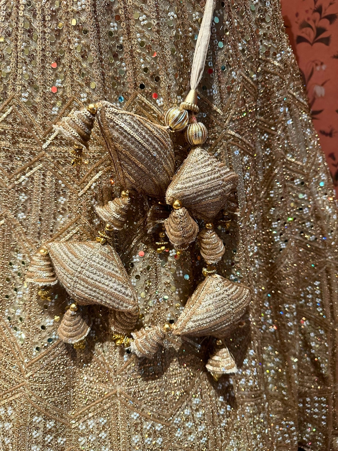 Ethereal Beige Tassel-Accented Bridal Lehenga