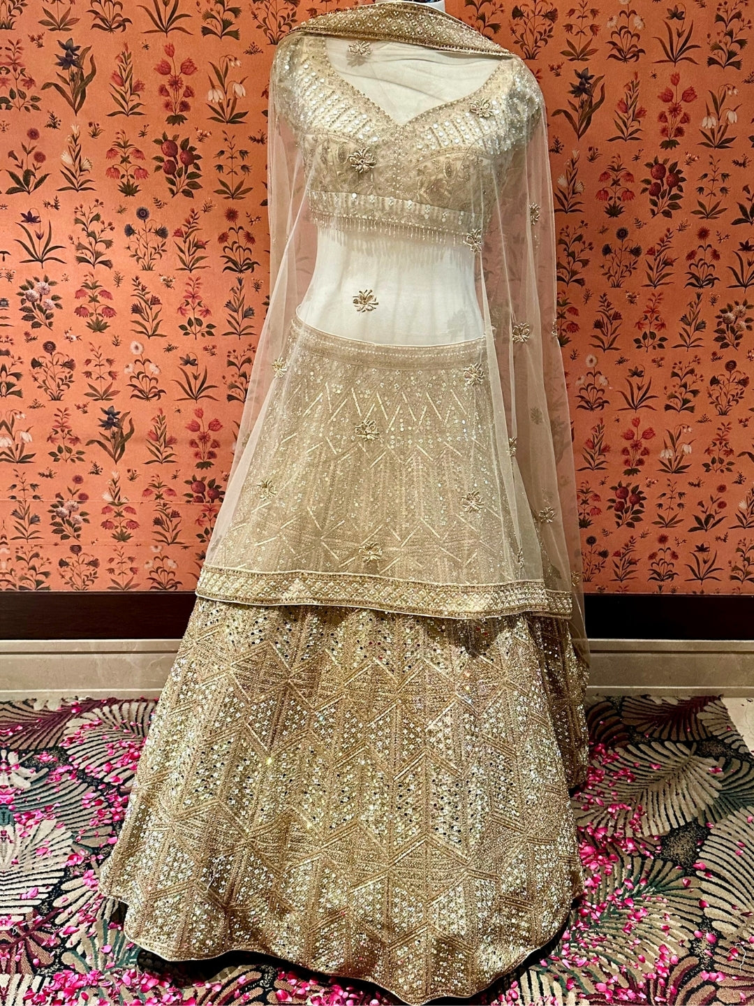 Ethereal Beige Tassel-Accented Bridal Lehenga