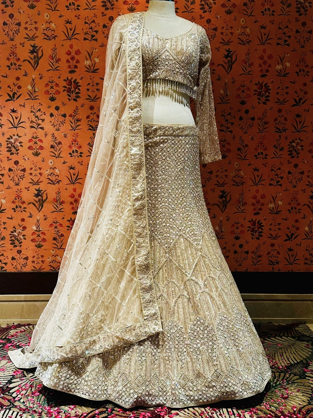Ethereal Beige Tassel-Accented Bridal Lehenga