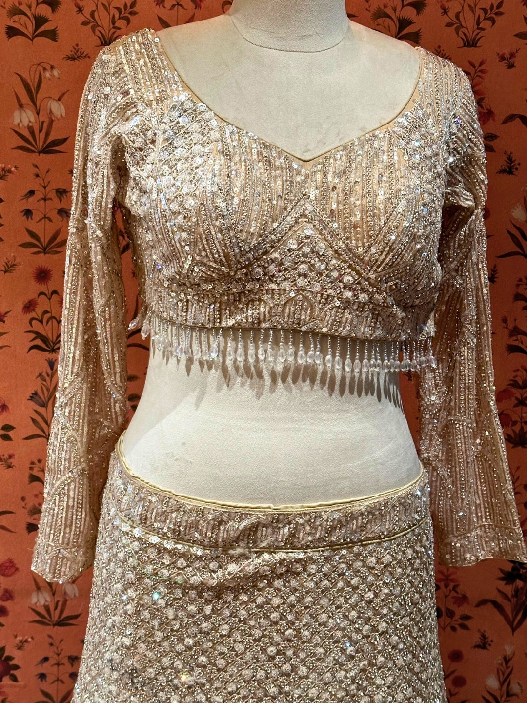 Ethereal Beige Tassel-Accented Bridal Lehenga