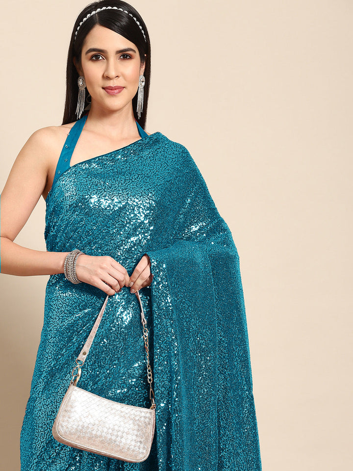 Allover Sequin Embellished Bling Lycra Cocktail Saree