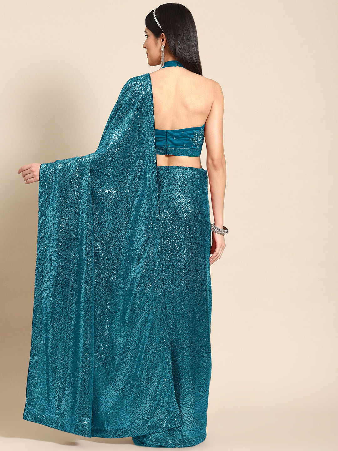 Allover Sequin Embellished Bling Lycra Cocktail Saree