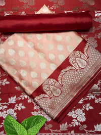 Banarasi Silk Colorblocked Dress Material with Tropical Zari Weaving & Jhalar Dupatta