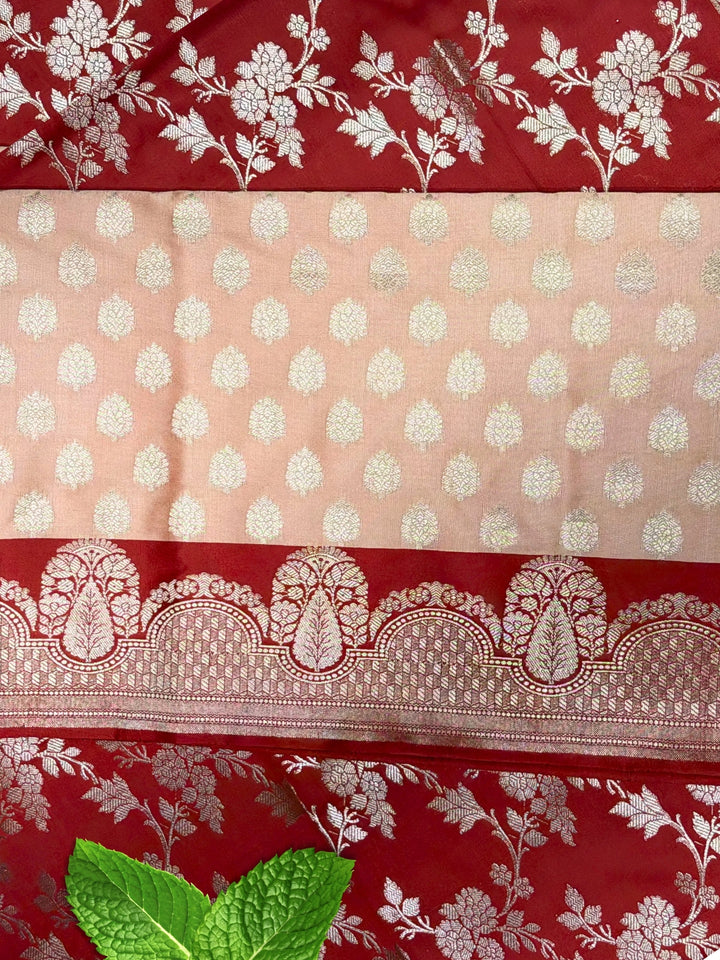 Banarasi Silk Colorblocked Dress Material with Tropical Zari Weaving & Jhalar Dupatta