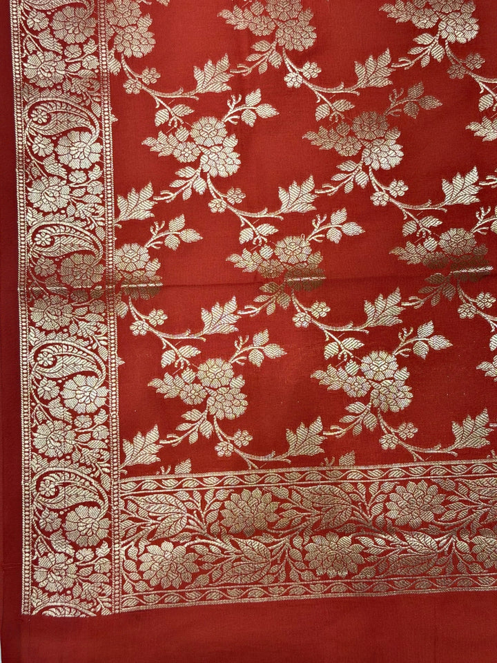 Banarasi Silk Colorblocked Dress Material with Tropical Zari Weaving & Jhalar Dupatta