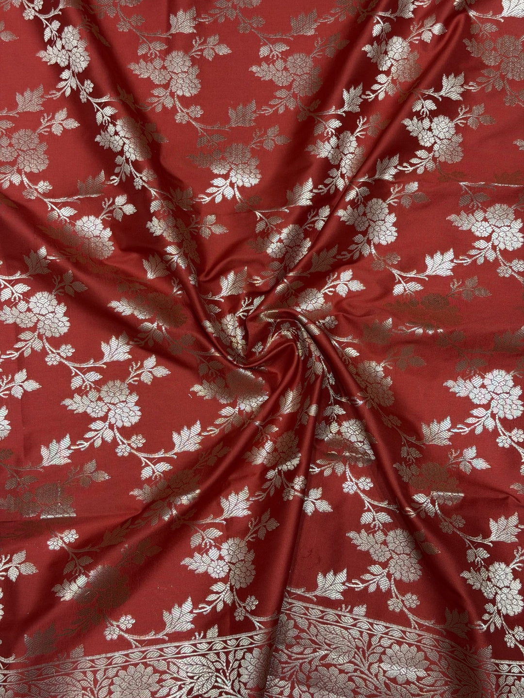 Banarasi Silk Colorblocked Dress Material with Tropical Zari Weaving & Jhalar Dupatta
