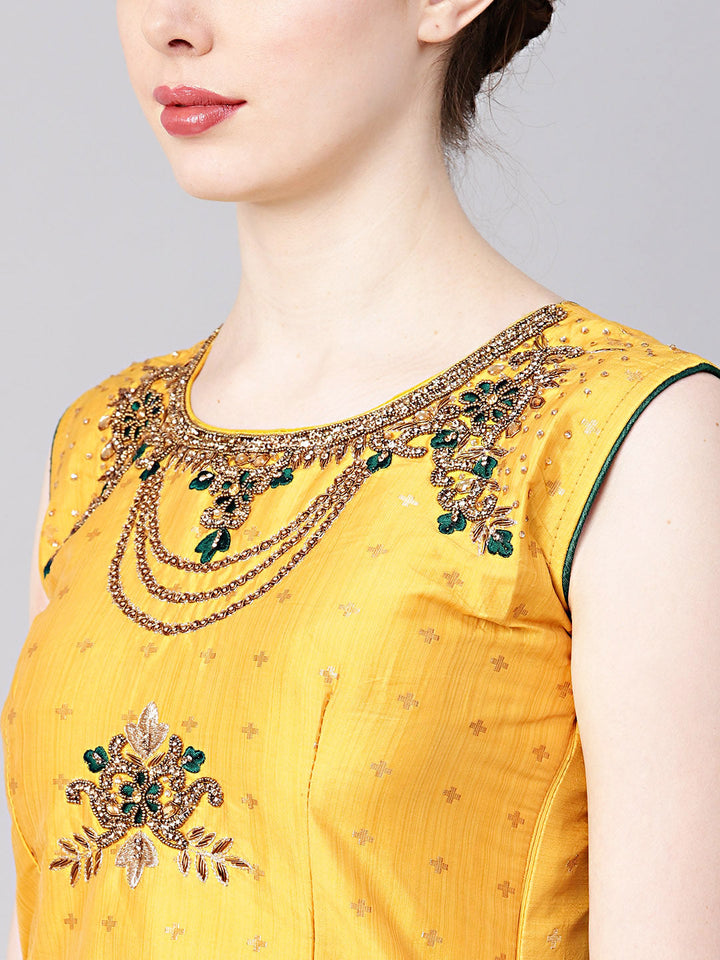 Anarkali Hand crafted Kurta Set with Jeweled Neckline