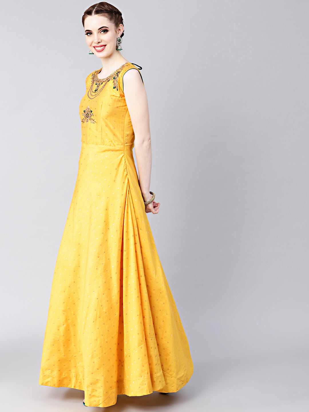 Anarkali Hand crafted Kurta Set with Jeweled Neckline